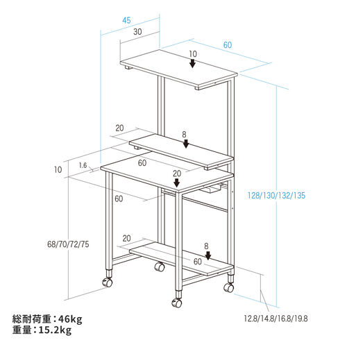 p\RfXN p\RbN [NfXN RpNg I3 [ VvfXN ItBX c LX^[t 60cm ω׏dő46kg Tue[ut ubN 100-DESKF061BK