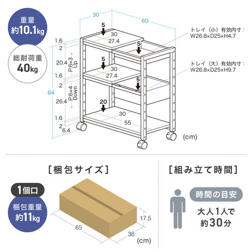 【サイズオーダー可】【引取可能】キッチンワゴン PC台 幅60cm UN/W サンワダイレクト本店 サンワサプライ【オフィス・PC周辺通販】