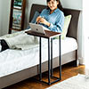 ソファーサイドテーブル ベッドサイドテーブル コの字型テーブル スマホ/タブレットスタンド 高さ63.5cm  ブラウン　木目調