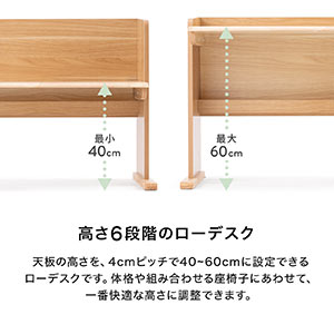 ローデスク 高さ調整 6段階可変 幅90cm 奥行45cm ケーブル配線口