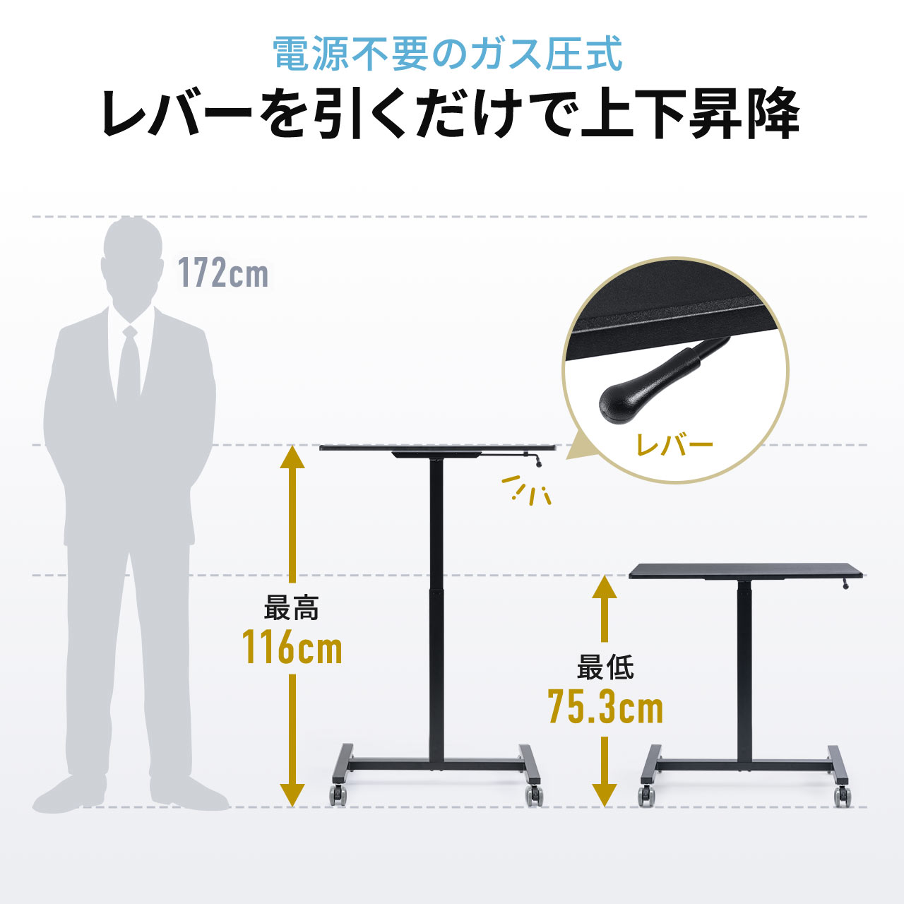 �X�^���f�B���O�f�X�N �㉺���~�f�X�N �K�X�����~ �d���s�v ���~��40cm ��75cm ���s50cm ���Ɍy�� �u���b�N