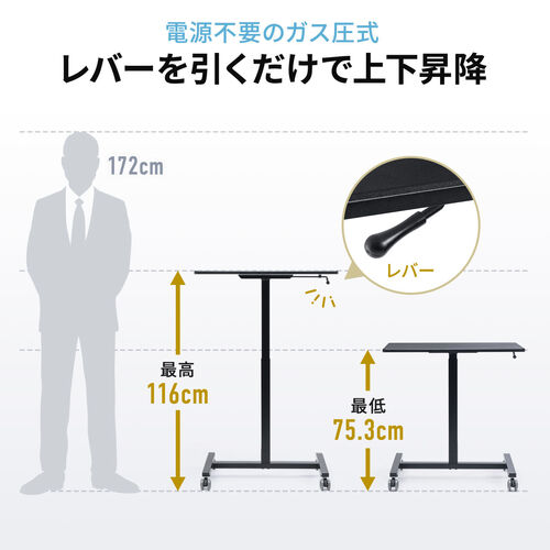 �X�^���f�B���O�f�X�N �㉺���~�f�X�N �K�X�����~ �d���s�v ���~��40cm ��75cm ���s50cm ���Ɍy�� �u���b�N