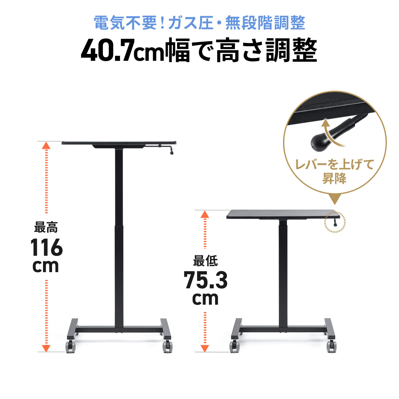 X^fBOfXN RpNg KX~ 62cm s43cm 76`110cm LX^[t Ɍy 肷h~ ubN 100-ERD048BK