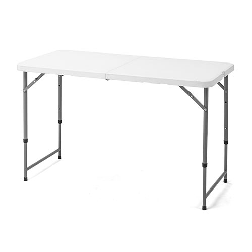 会議テーブル 折りたたみテーブル 省スペース W122cm D61cm 樹脂天板 高さ変更 簡単組立 持ち運び 取っ手付き ホワイト 100-FD015W
