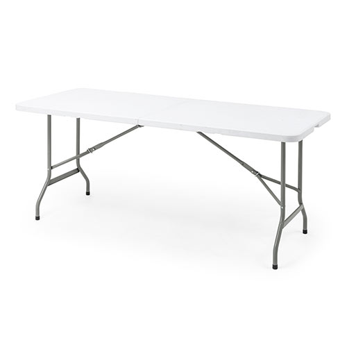 会議テーブル 折りたたみテーブル 省スペース 幅180cm 奥行74cm 樹脂天板 簡単組立 持ち運び 取っ手付き ホワイト 100-FD016W