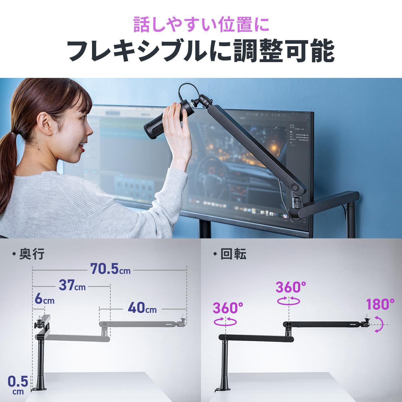 �}�C�N�A�[�� �}�C�N�u�[���A�[�� �}�C�N�X�^���h �N�����v �R���f���T�[�}�C�N �ω׏d2kg 3�֐� ���[�v���t�@�C���Ή� �z���C�g