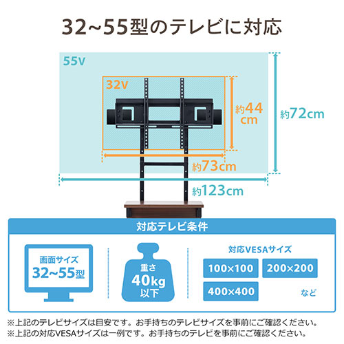 【色: 濃い木目】サンワダイレクト 壁寄せ テレビスタンド 32型～55型 3段