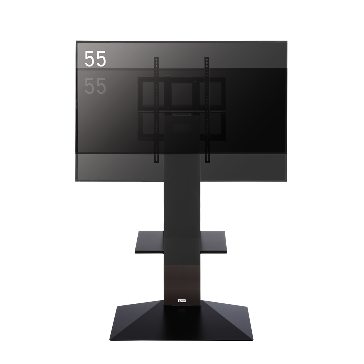 壁寄せテレビスタンド ハイタイプ 50インチ/65インチ/75インチ対応 スチール製 棚板付 ブラック 100-PL031BK