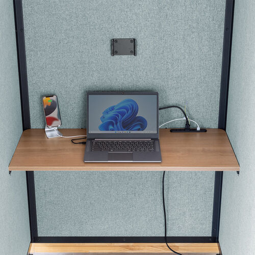 集中ブース 集中ボックス セミクローズ型ワークブース テレワークボックス  電話ブース オフィス WEB会議 個室 遮音 吸音 キャスター デスク天板 タップ付き 組立設置費込み 100-SHB002GY