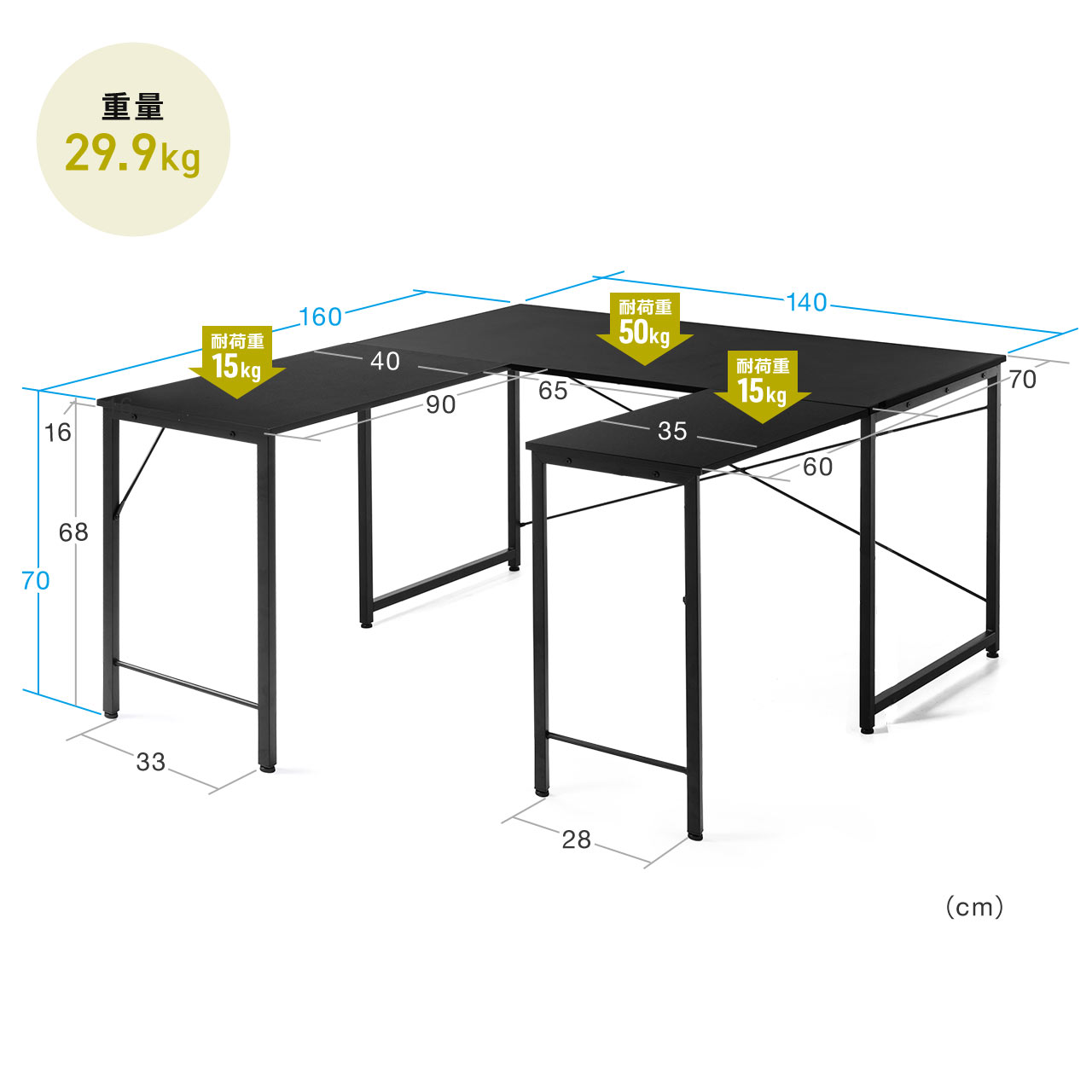 R̎fXN VvfXN 140cm s160cm ubN j^[A[Ή 102-DESKF59BK4849