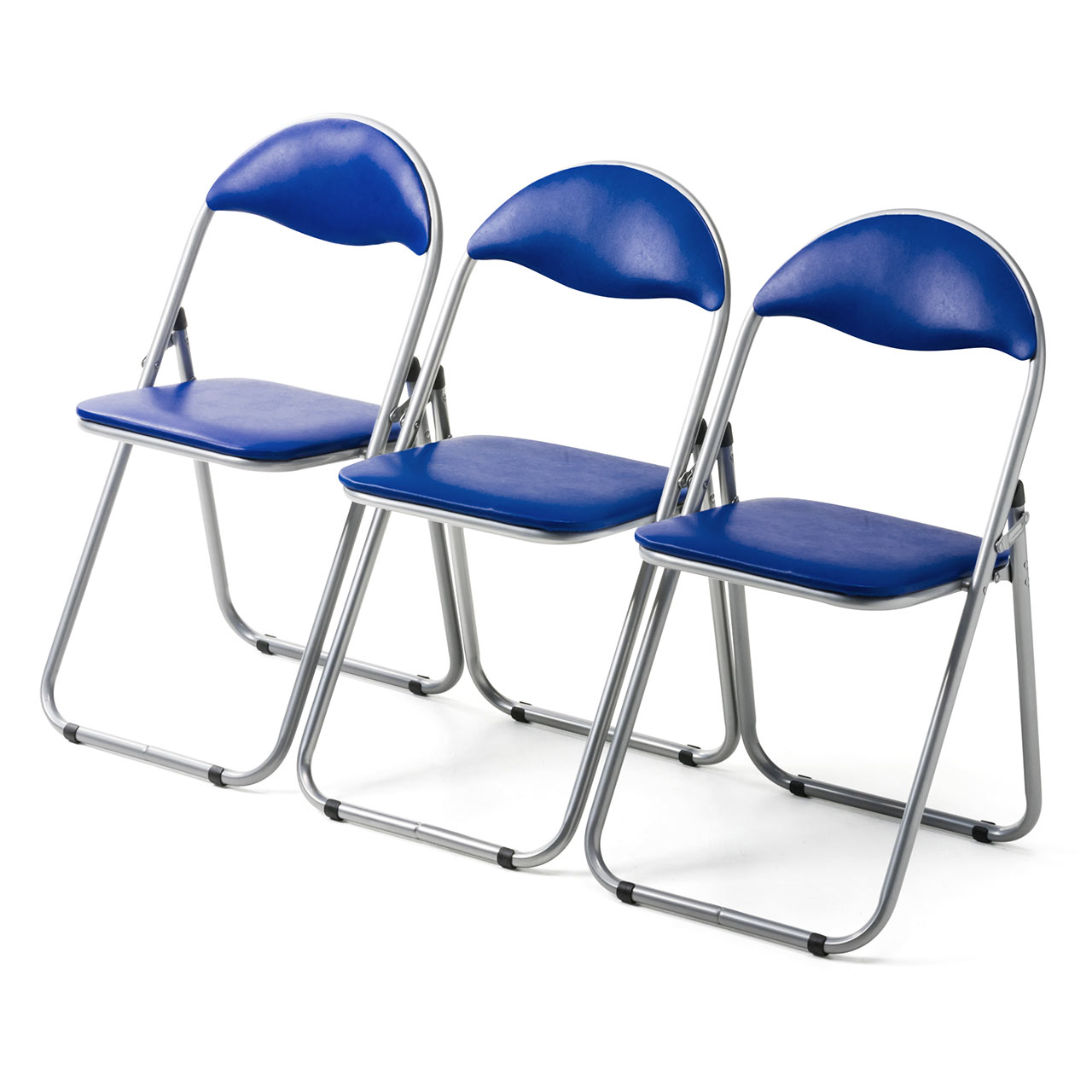 パイプ椅子（折りたたみイス・スチールフレーム・3脚セット・ブルー 