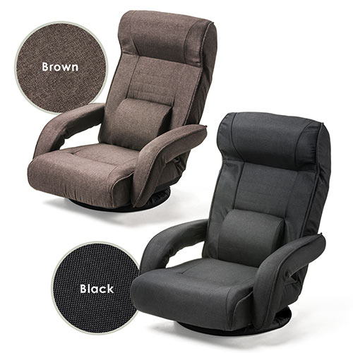 回転座椅子（ポケットコイル・レバー式リクライニング仕様・リクライニング連動肘掛け・ヘッドレスト・ランバーサポート・ブラック）