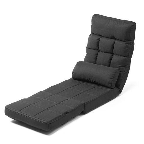 座椅子 座椅子ソファー ソファー ソファベッド 一人掛け シングル フロアチェア クッション付き リクライニング 14段階角度調節 ブラック 150-SNCF16BK