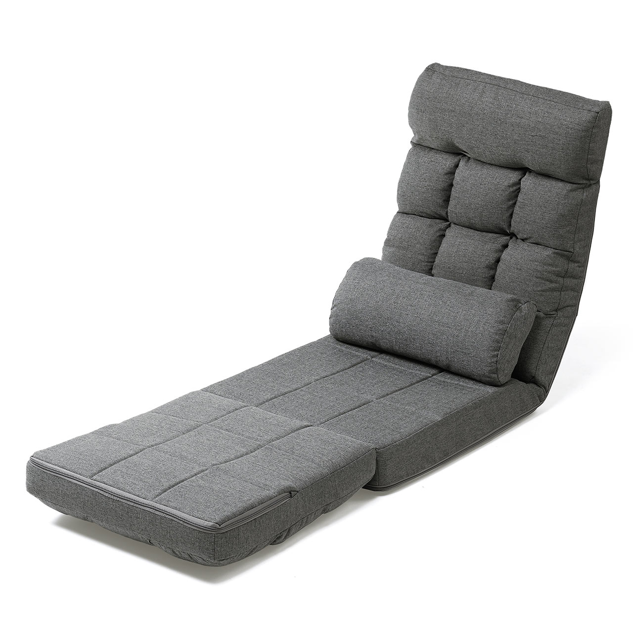 座椅子 座椅子ソファー ソファー ソファベッド 一人掛け シングル フロアチェア クッション付き リクライニング 14段階角度調節 グレー 150-SNCF16GY