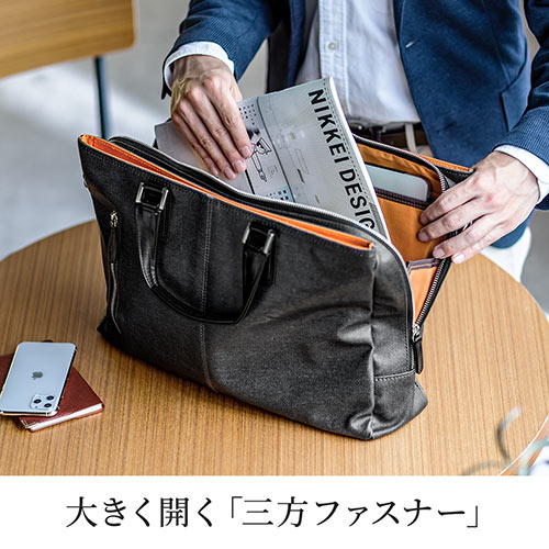 【色: ネイビー】サンワダイレクト 日本製 ビジネスバッグ 豊岡縫製×岡山デニム