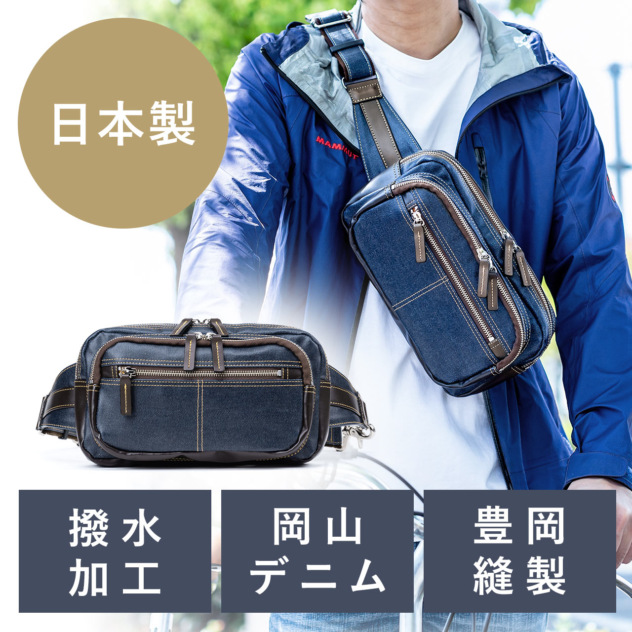 ボディバッグ メンズ ワンショルダー 日本製 デニム生地 横型 ネイビー 0 Bagbdy2nvの販売商品 通販ならサンワダイレクト