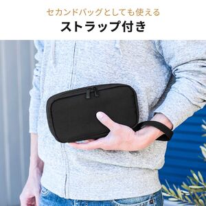 トラベルポーチ 5ポケット ストラップ付き グレー 充電器