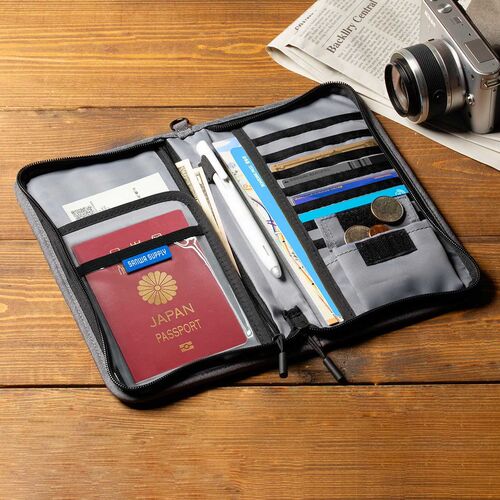 パスポートケース スキミング防止 トラベルオーガナイザー 13ポケット 航空券対応 Lサイズ グレー 200-BAGIN032GY