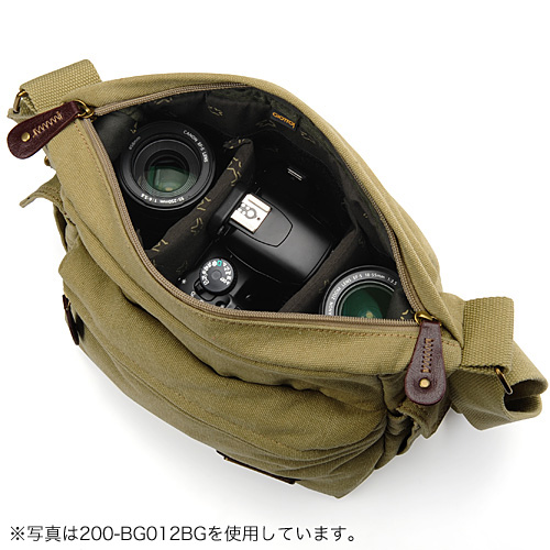 EOS Kiss X5/X4・D5100 対応カメラバッグ（キャンバス地・一眼レフ対応・小型タイプ・グリーン） 200-BG012G