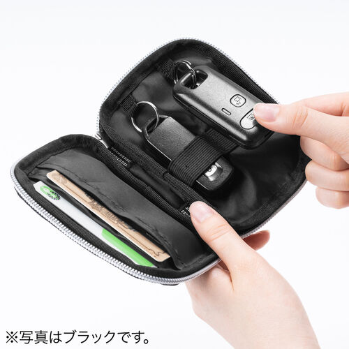 スマートキーケース 鍵 スマートキー 2個収納 カード2枚収納 外側ポケット キーリング付き ベージュ 200-CAR054BG