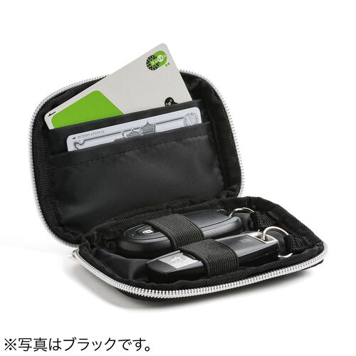 スマートキーケース 鍵 スマートキー 2個収納 カード2枚収納 外側ポケット キーリング付き ベージュ 200-CAR054BG