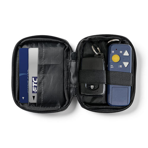 スマートキーケース スマートキー2個収納 カード2枚収納 防水 防塵 止水ファスナー 外側ポケット付き キーリング付属 ブラック 200-CAR095BK
