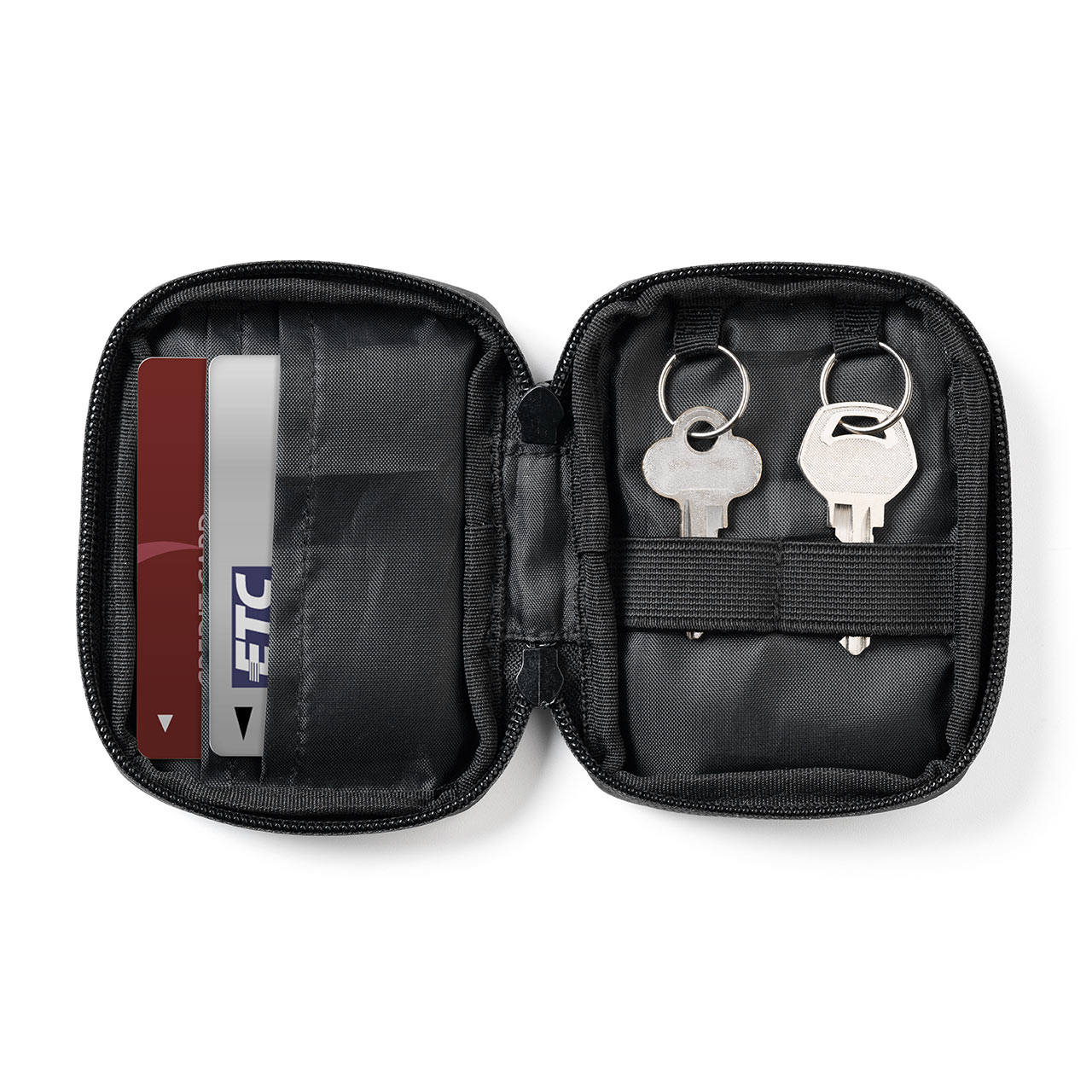 スマートキーケース スマートキー2個収納 カード2枚収納 防水 防塵 止水ファスナー 外側ポケット付き キーリング付属 ブラック 200-CAR095BK