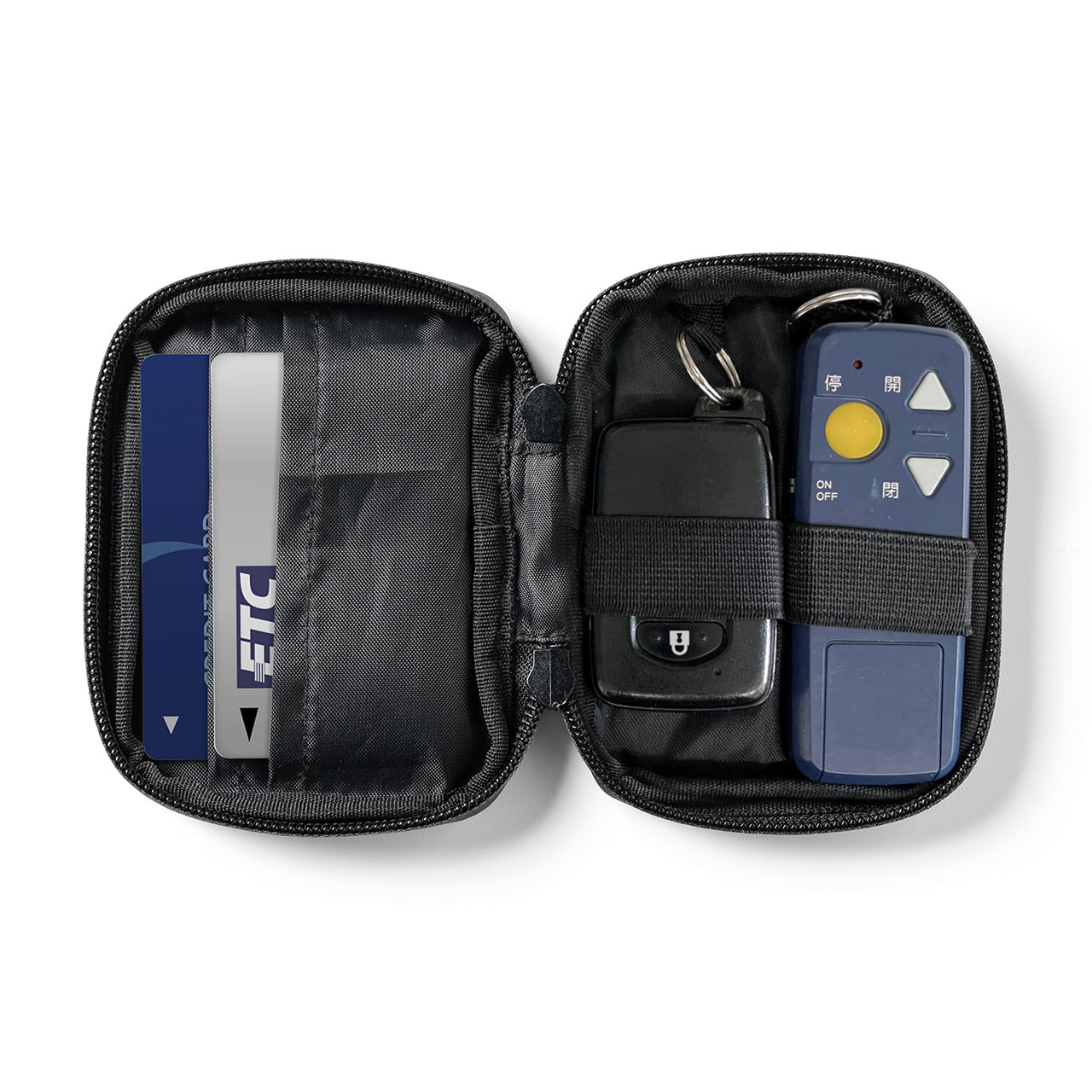 スマートキーケース スマートキー2個収納 カード2枚収納 防水 防塵 止水ファスナー 外側ポケット付き キーリング付属 ネイビー 200-CAR095NV