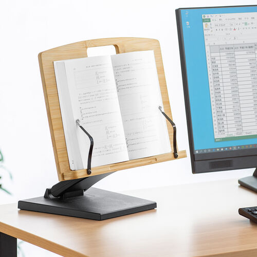 ブックスタンド 書見台 読書台 本立て タブレットスタンド ノートパソコン台 データホルダー木製 竹製 高さ調整可 角度調整可 スタンド付き 200-DH008STWD