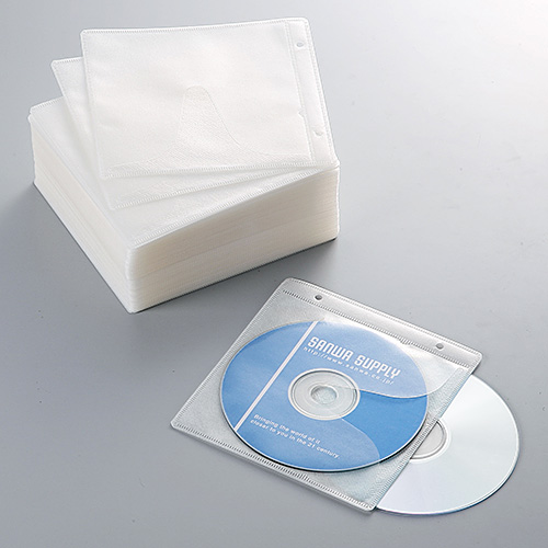 CD・DVD用不織布ケース（リング穴・両面収納・ホワイト） 200-FCD007WH