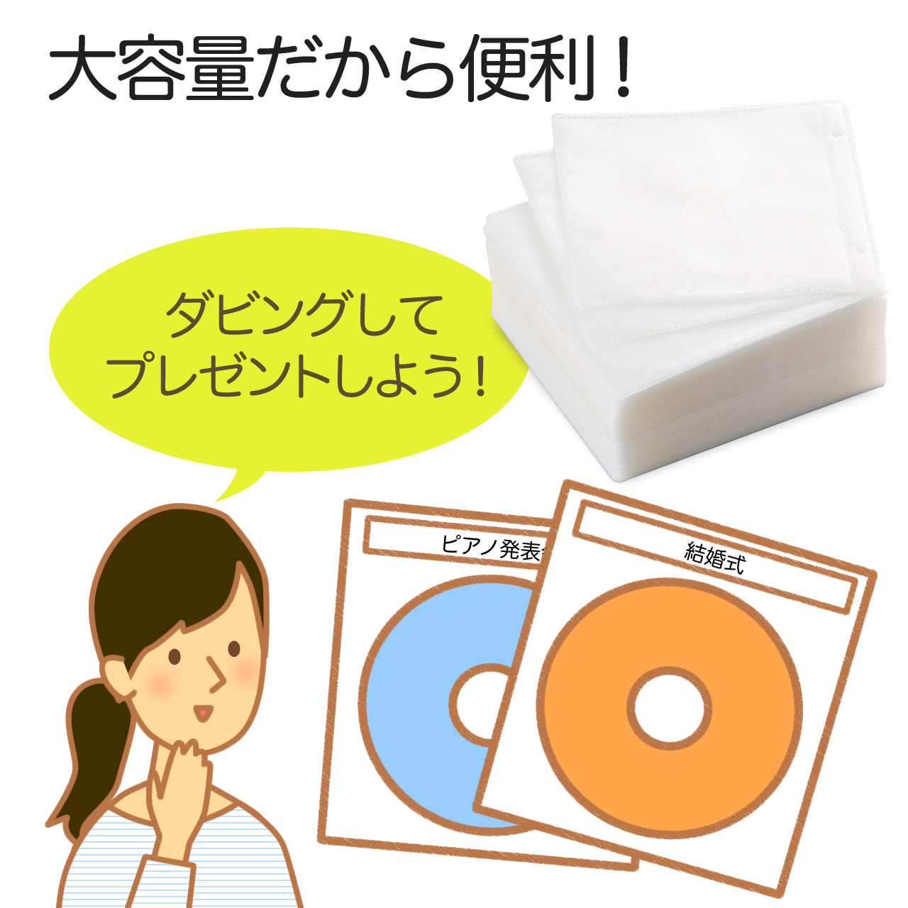 CD・DVD布ケース（不織布・両面収納・500枚・ホワイト） 200-FCD008WH-5