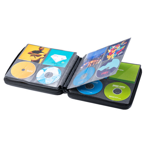 ブルーレイ CD DVDケース 大容量 208枚収納 CDジャケット収納対応 セミハード 取っ手付き ファスナータイプ ブラック 200-FCD072