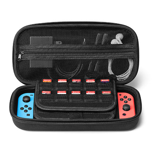 Nintendo Switch セミハードケース 有機ELモデル Switch Lite 各モデル対応 ゲームカード20枚収納 取っ手付き 200-NSW010BK