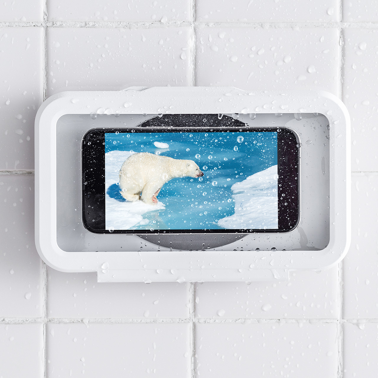 壁掛け 防水ハードケース スマホ用 6.8インチ対応 取付簡単 360度回転 着脱簡単 IPX5 スマホスタンド お風呂 キッチン 浴室 洗面所 iPhone15 14 13 SE Android 200-SPC032WP