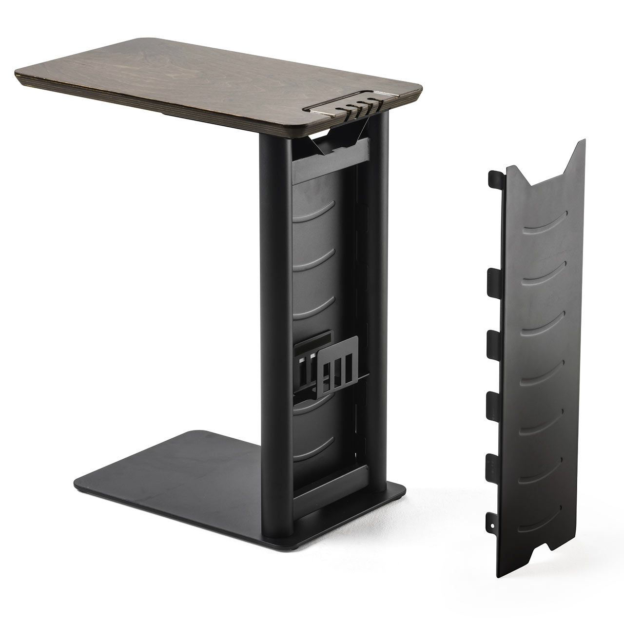 ソファサイド ベッドサイド テーブル コの字 USB充電器収納 天然木 スチール PC机 黒 200-STN030BK