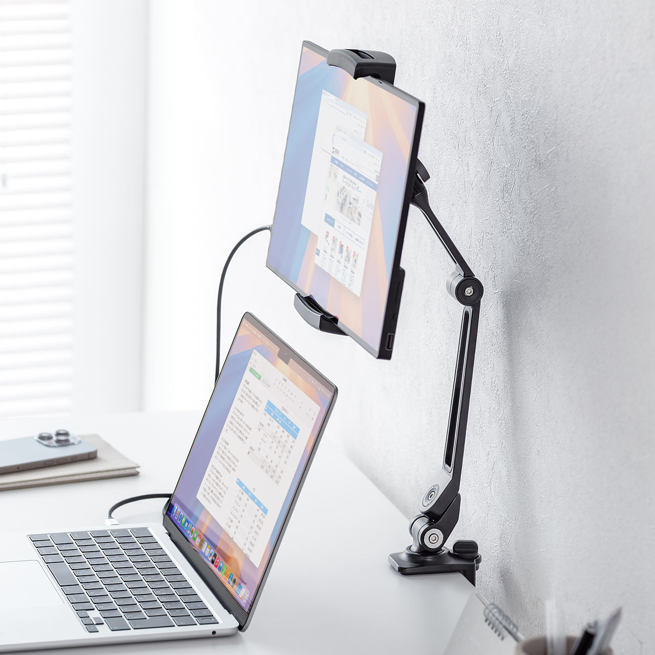 ���o�C�����j�^�[�X�^���h �N�����v�� 17.3�C���` 16�C���` 15.8�C���` 15.6�C���` 360����] 3�֐߃A�[�� �����E�p�x���i�K�����\ ���o�C���f�B�X�v���C iPad �^�u���b�g