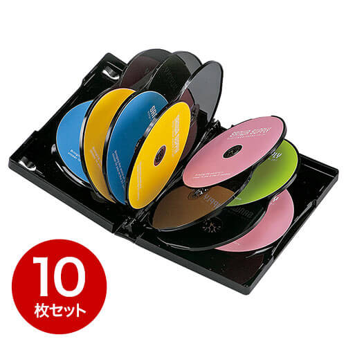 【10枚】DVDケース（12枚収納・トールケース・ブラック） 202-TW12-10BK