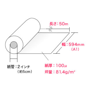 プロッター用紙・ロール紙（普通紙・厚手タイプ・A1ロール・594mm×50m