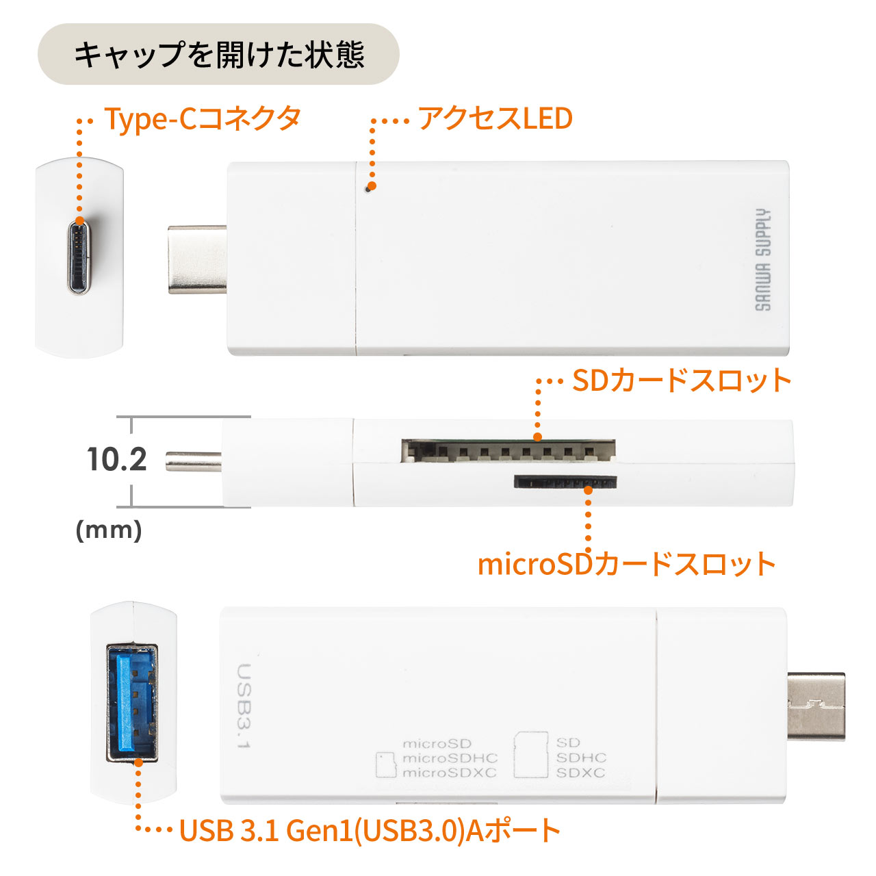 USB Type-C J[h[_[ SDJ[h microSDJ[hΉ USBnu XChLbv 400-ADR322W