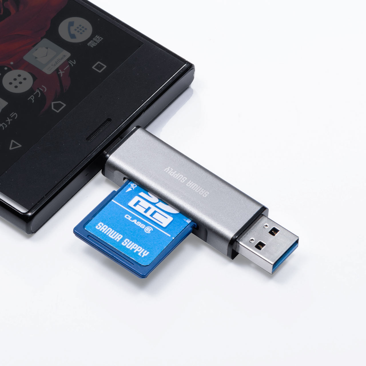 メディアケース付き SD/microSDカードリーダー USB 3.1 Gen1 USB A USB Type-C接続 400-ADR323GY