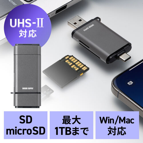 USB-A & USB-C カードリーダー UHS-II 対応 SD microSDカード