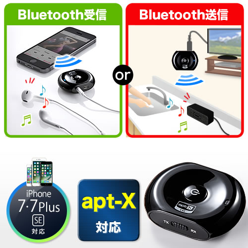 Bluetoothオーディオレシーバー＆トランスミッター（受信機＆送信機・apt-x対応） 400-BTAD002