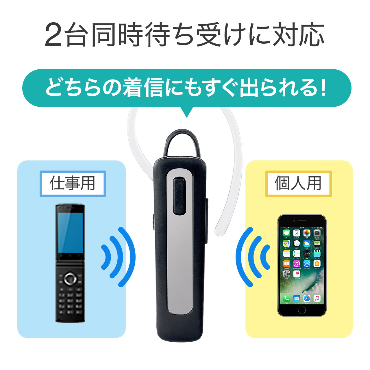 Bluetoothイヤホン(Bluetoothモノラルヘッドホン・片耳・音楽/通話対応・2台同時待ち受け) 400-BTMH005BK