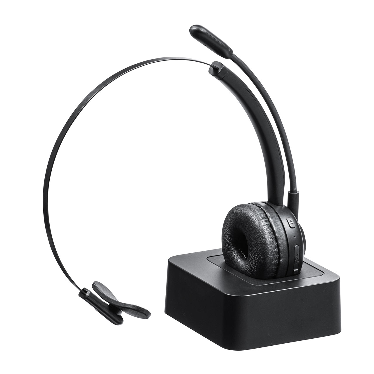 Bluetoothヘッドセット 片耳タイプ 単一指向性 充電台付き 在宅勤務 テレワーク Windows Mac 両耳対応 2台同時接続 軽量 USB 無線 400-BTMH013BK