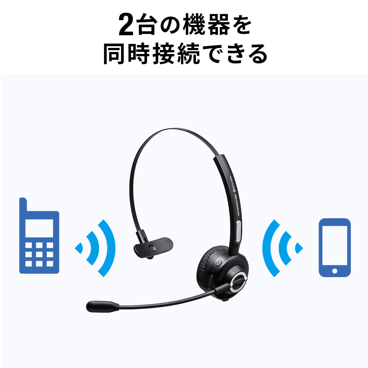 Bluetoothヘッドセット 片耳タイプ 単一指向性 充電台付き 在宅勤務 テレワーク Windows Mac 両耳対応 2台同時接続 軽量 USB 無線 400-BTMH013BK
