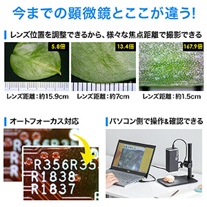 デジタル顕微鏡（USB接続・倍率280倍・オートフォーカス・パソコン制御