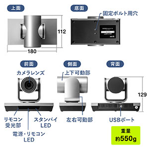 アウトレット：USBカメラ（広角・高画質・3倍ズーム対応・WEB会議向け・パン・チルト対応・フルHD・210万画素） Z400-CAM071