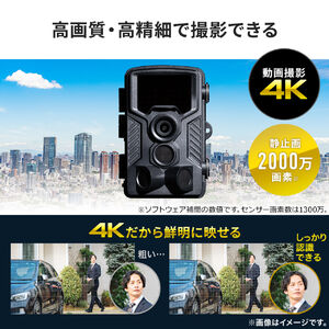 トレイルカメラ 防犯カメラ 4K 屋外 暗視 広角 簡単設置 タイムラプス ループ録画 乾電池式 防水防塵IP66 農地管理 犯罪抑止 動物 獣害対策  身元特定 盗難防止｜サンプル無料貸出対応 400-CAM091 |サンワダイレクト