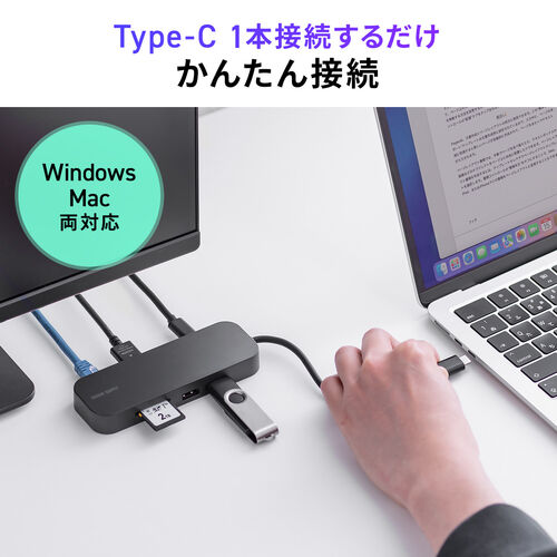 yVi|Cg10{zUSB-C oChbLOXe[V 8-in-1 HDMI 1 PD100W }[d SD/microSDJ[h[_[ LLAN USB-A 4K 5Gbps 400-DKM2BK