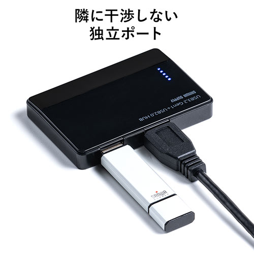 USBハブ 4ポート ケーブル長60cm バスパワー 薄型 軽量 コンパクト 高速データ転送 5Gbps USB-A PS4/PS5対応 テレワーク 在宅勤務